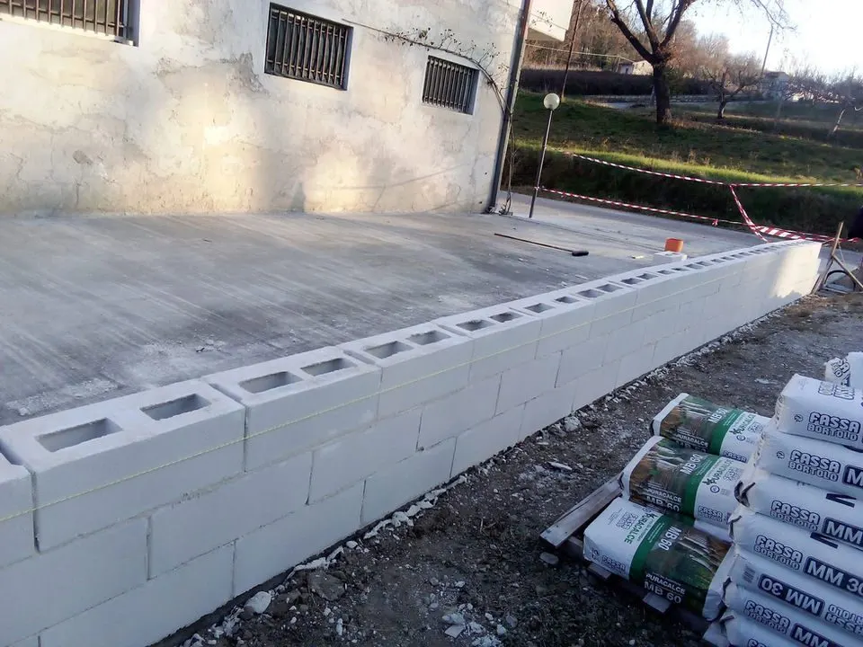 Costruzione di un muro esterno in blocchi